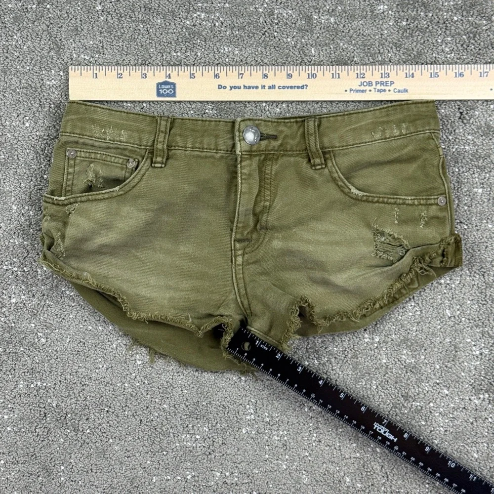 Free People Denim Shorts Womens 24 Olive Green Distressed Raw Hem Cut Offs